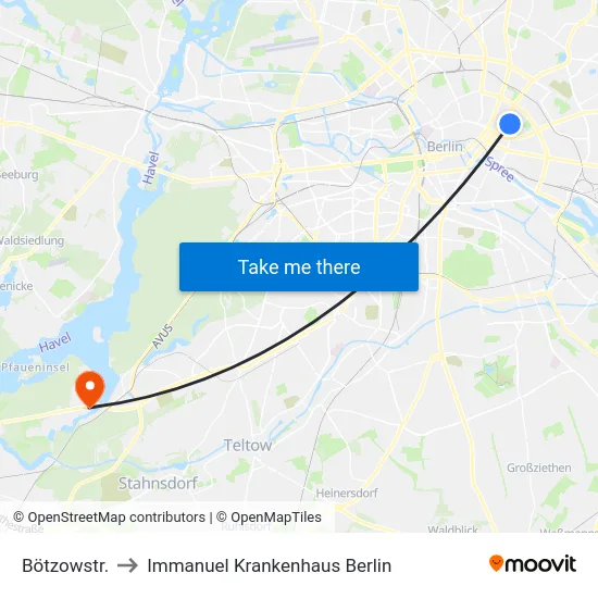 Bötzowstr. to Immanuel Krankenhaus Berlin map