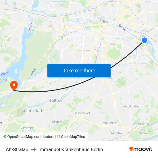Alt-Stralau to Immanuel Krankenhaus Berlin map