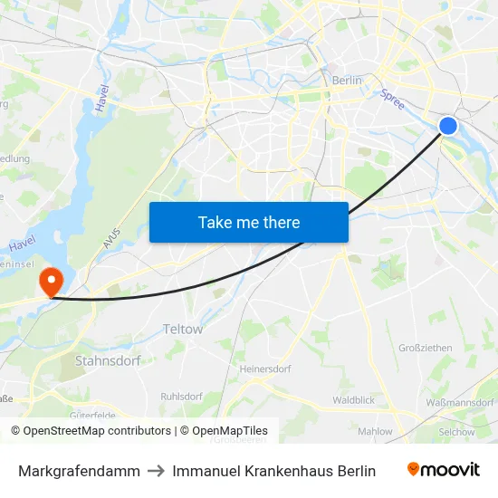 Markgrafendamm to Immanuel Krankenhaus Berlin map