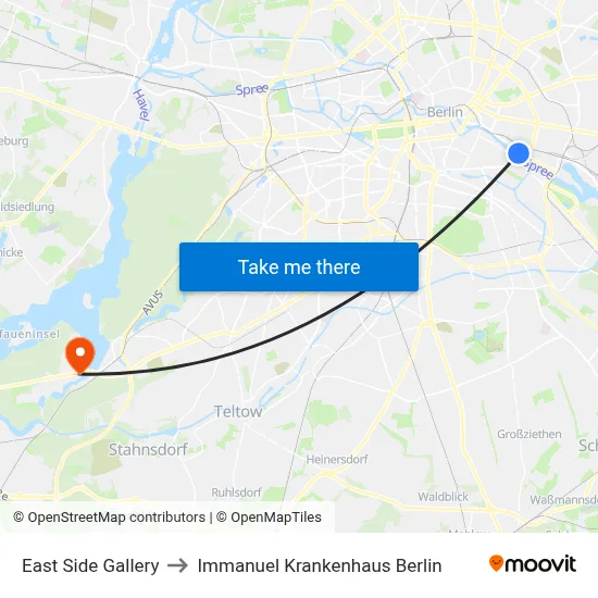 East Side Gallery to Immanuel Krankenhaus Berlin map