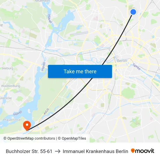Buchholzer Str. 55-61 to Immanuel Krankenhaus Berlin map