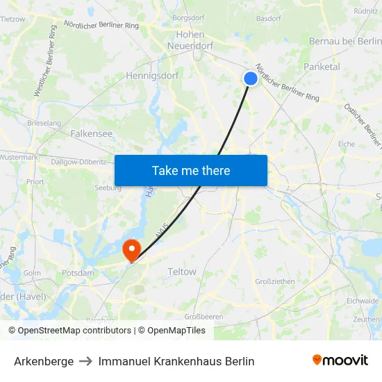 Arkenberge to Immanuel Krankenhaus Berlin map