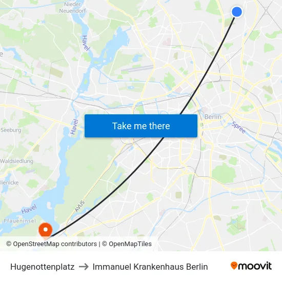 Hugenottenplatz to Immanuel Krankenhaus Berlin map