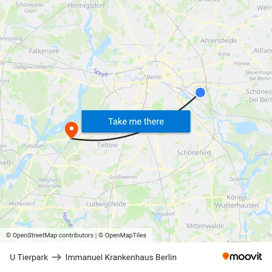 U Tierpark to Immanuel Krankenhaus Berlin map
