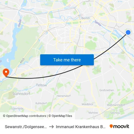 Sewanstr./Dolgenseestr. to Immanuel Krankenhaus Berlin map