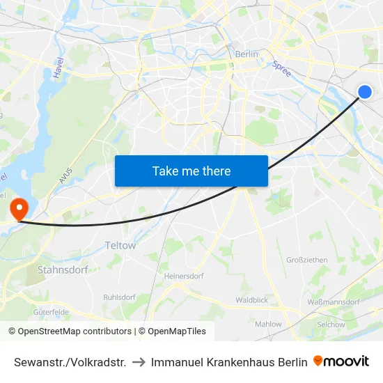 Sewanstr./Volkradstr. to Immanuel Krankenhaus Berlin map