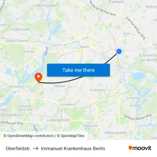 Oberfeldstr. to Immanuel Krankenhaus Berlin map