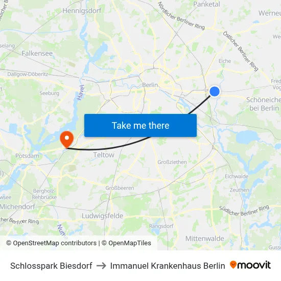 Schlosspark Biesdorf to Immanuel Krankenhaus Berlin map