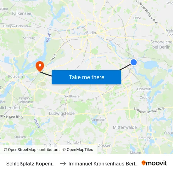 Schloßplatz Köpenick to Immanuel Krankenhaus Berlin map