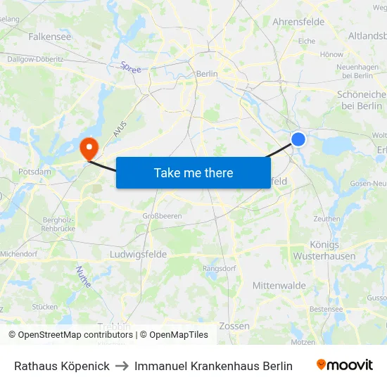 Rathaus Köpenick to Immanuel Krankenhaus Berlin map