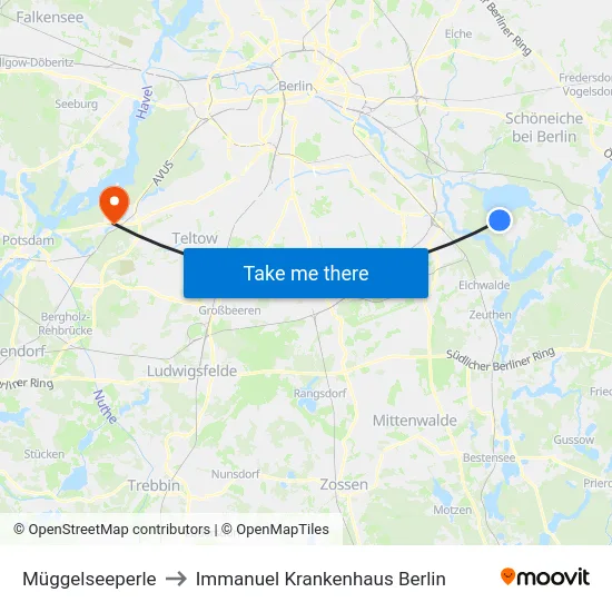 Müggelseeperle to Immanuel Krankenhaus Berlin map
