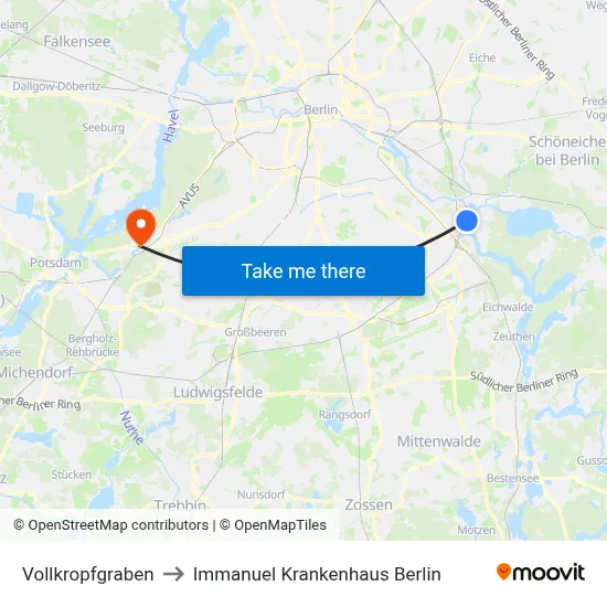 Vollkropfgraben to Immanuel Krankenhaus Berlin map