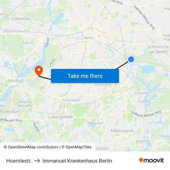 Hoernlestr. to Immanuel Krankenhaus Berlin map