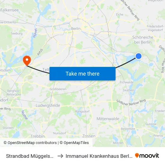 Strandbad Müggelsee to Immanuel Krankenhaus Berlin map