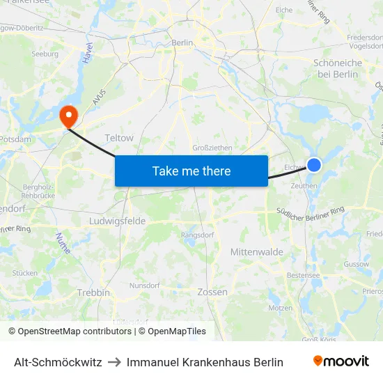 Alt-Schmöckwitz to Immanuel Krankenhaus Berlin map
