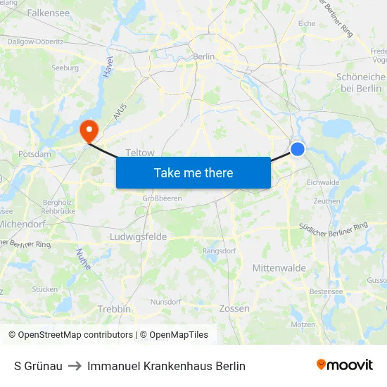 S Grünau to Immanuel Krankenhaus Berlin map