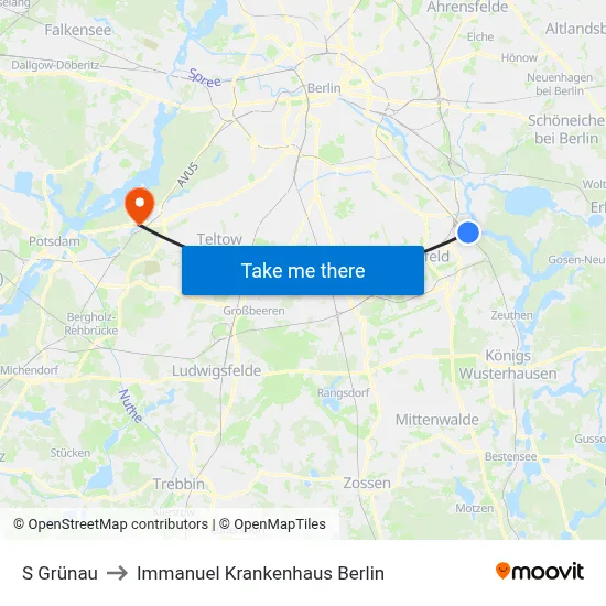 S Grünau to Immanuel Krankenhaus Berlin map