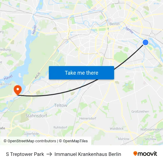 S Treptower Park to Immanuel Krankenhaus Berlin map