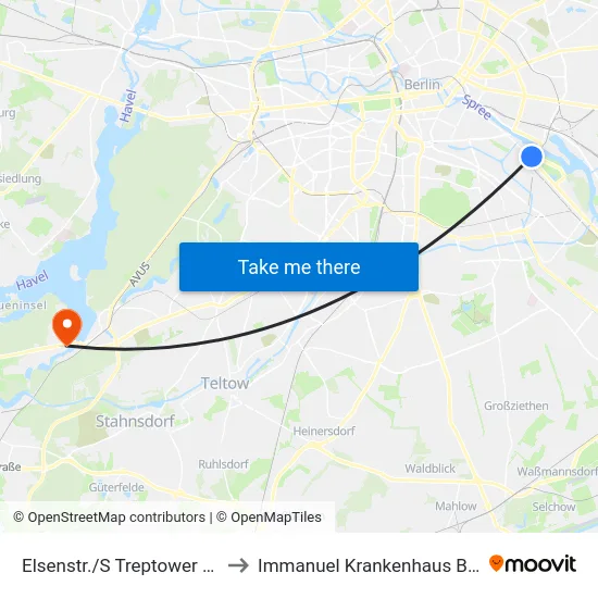 Elsenstr./S Treptower Park to Immanuel Krankenhaus Berlin map