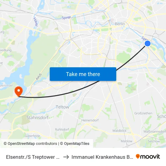 Elsenstr./S Treptower Park to Immanuel Krankenhaus Berlin map