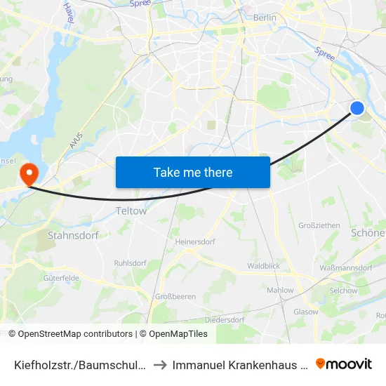 Kiefholzstr./Baumschulenstr. to Immanuel Krankenhaus Berlin map