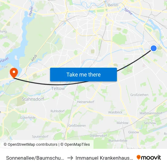 Sonnenallee/Baumschulenstr. to Immanuel Krankenhaus Berlin map