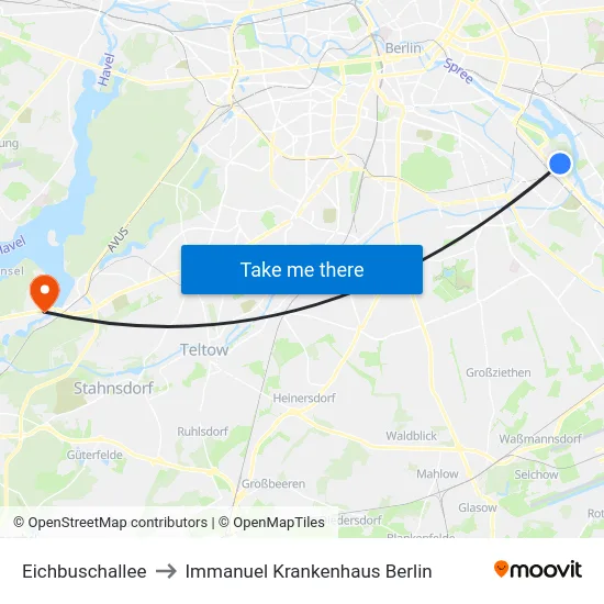 Eichbuschallee to Immanuel Krankenhaus Berlin map