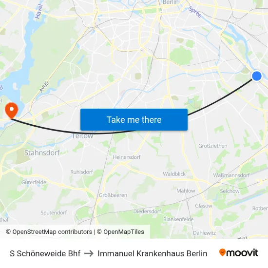 S Schöneweide Bhf to Immanuel Krankenhaus Berlin map