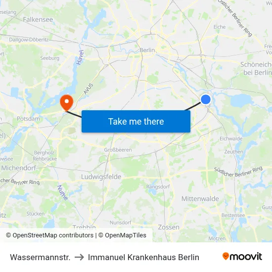 Wassermannstr. to Immanuel Krankenhaus Berlin map