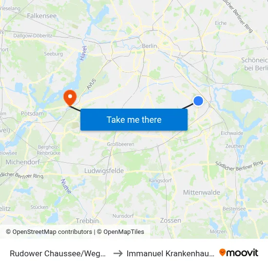 Rudower Chaussee/Wegedornstr. to Immanuel Krankenhaus Berlin map