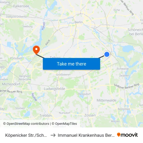 Köpenicker Str./Schule to Immanuel Krankenhaus Berlin map