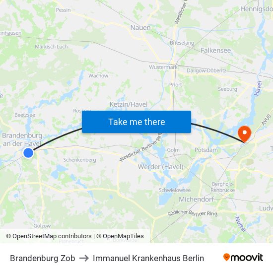 Brandenburg Zob to Immanuel Krankenhaus Berlin map