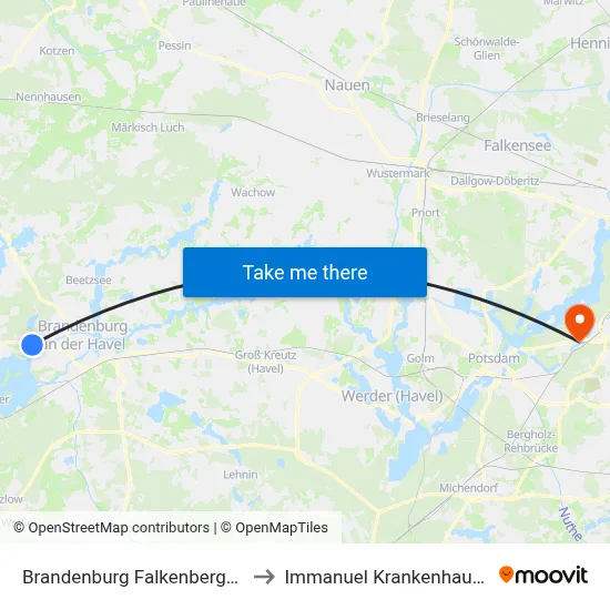 Brandenburg Falkenbergswerder to Immanuel Krankenhaus Berlin map