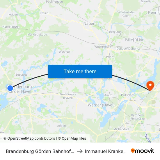 Brandenburg Görden Bahnhof Einkaufszentrum to Immanuel Krankenhaus Berlin map