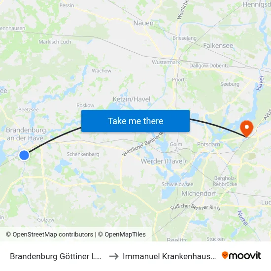 Brandenburg Göttiner Landstr. to Immanuel Krankenhaus Berlin map