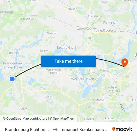 Brandenburg Eichhorstweg to Immanuel Krankenhaus Berlin map