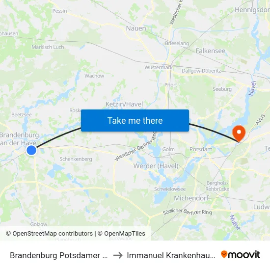 Brandenburg Potsdamer Landstr. to Immanuel Krankenhaus Berlin map