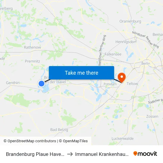 Brandenburg Plaue Havelbogen to Immanuel Krankenhaus Berlin map