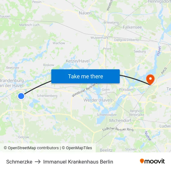 Schmerzke to Immanuel Krankenhaus Berlin map