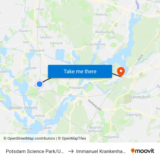 Potsdam Science Park/Universität to Immanuel Krankenhaus Berlin map