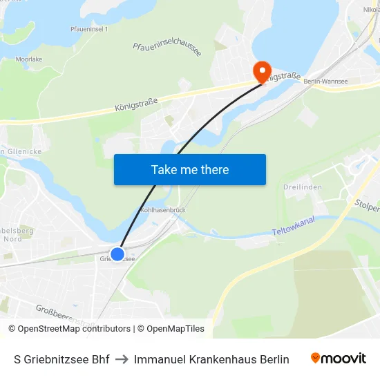 S Griebnitzsee Bhf to Immanuel Krankenhaus Berlin map