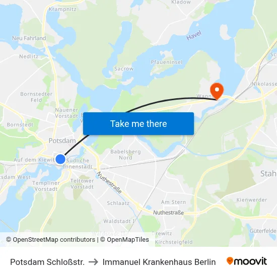 Potsdam Schloßstr. to Immanuel Krankenhaus Berlin map