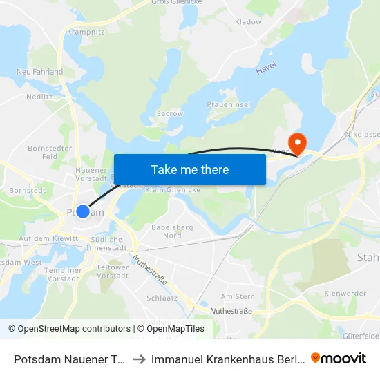 Potsdam Nauener Tor to Immanuel Krankenhaus Berlin map