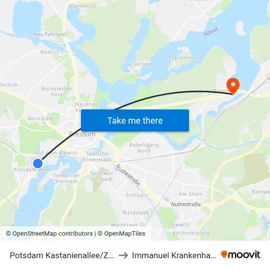 Potsdam Kastanienallee/Zeppelinstr. to Immanuel Krankenhaus Berlin map