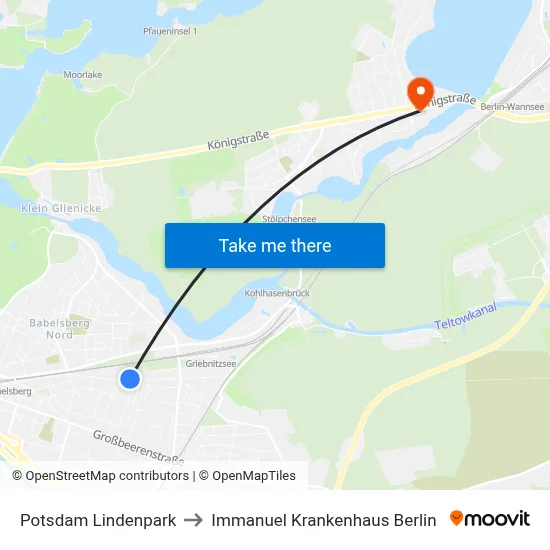 Potsdam Lindenpark to Immanuel Krankenhaus Berlin map