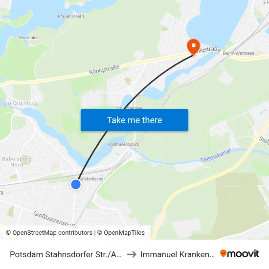 Potsdam Stahnsdorfer Str./August-Bebel-Str. to Immanuel Krankenhaus Berlin map