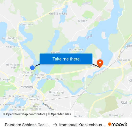 Potsdam Schloss Cecilienhof to Immanuel Krankenhaus Berlin map