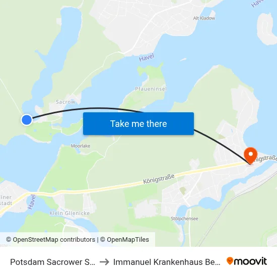 Potsdam Sacrower See to Immanuel Krankenhaus Berlin map