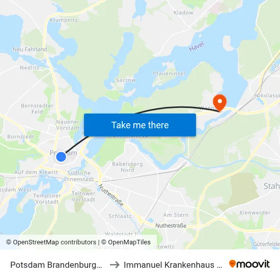 Potsdam Brandenburger Str. to Immanuel Krankenhaus Berlin map