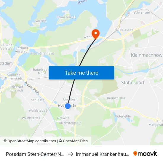 Potsdam Stern-Center/Nuthestr. to Immanuel Krankenhaus Berlin map